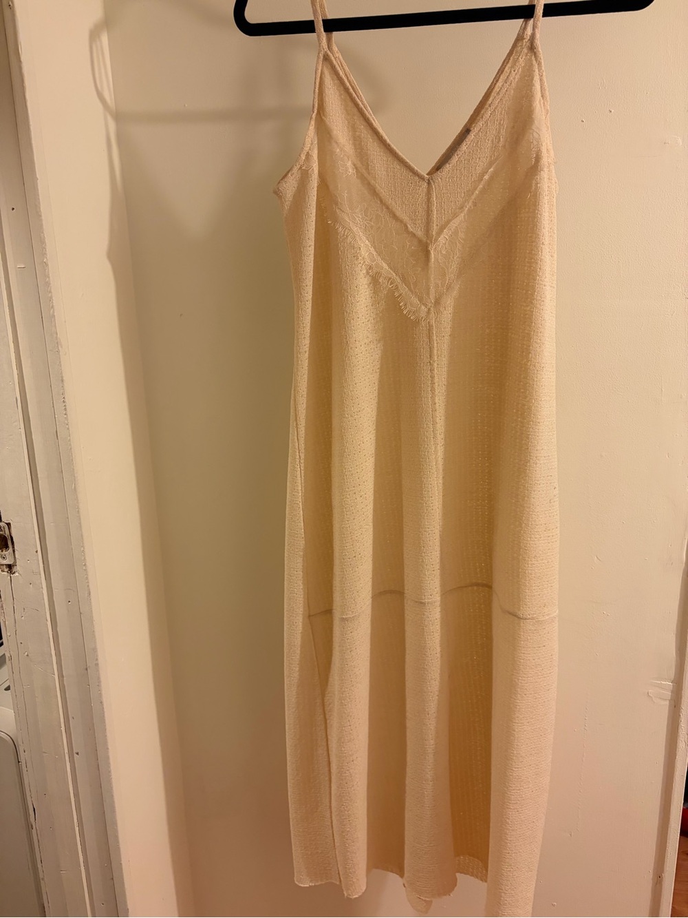 Zara Cream Maxi Slip Dress with V-Neck Straps